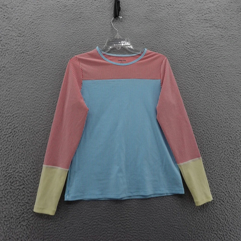 Lands End Colorblock Stripe Girls Swim Top Medium 10‑12 Long‎ Sleeve Rashguard